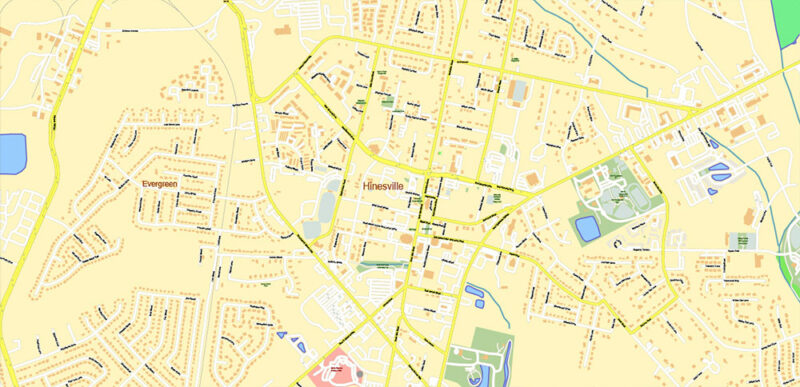 South Carolina, Georgia US Counties: Beaufort, Jasper, Effingham, Bulloch, Bryan, and Chatham Map Vector Exact Extra High Detailed Street Map editable Adobe Illustrator in layers