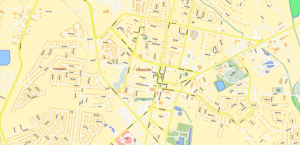 South Carolina, Georgia US Counties: Beaufort, Jasper, Effingham, Bulloch, Bryan, and Chatham Map Vector Exact Extra High Detailed Street Map editable Adobe Illustrator in layers