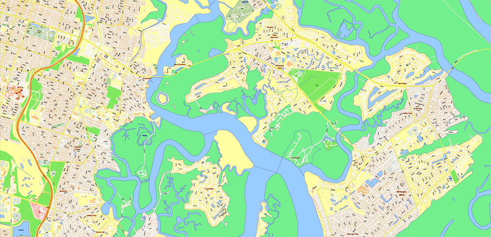 South Carolina, Georgia US Counties: Beaufort, Jasper, Effingham, Bulloch, Bryan, and Chatham Map Vector Exact Extra High Detailed Street Map editable Adobe Illustrator in layers