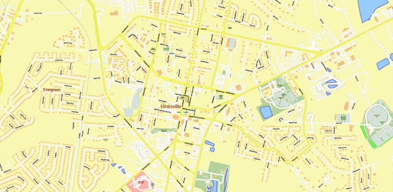 Georgia, South Carolina US Counties: Liberty, Long, McIntosh, and Glynn Map Vector Exact Extra High Detailed Street - Road Map editable Adobe Illustrator in layers