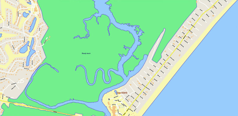 Georgia, South Carolina US Counties: Liberty, Long, McIntosh, and Glynn Map Vector Exact Extra High Detailed Street - Road Map editable Adobe Illustrator in layers