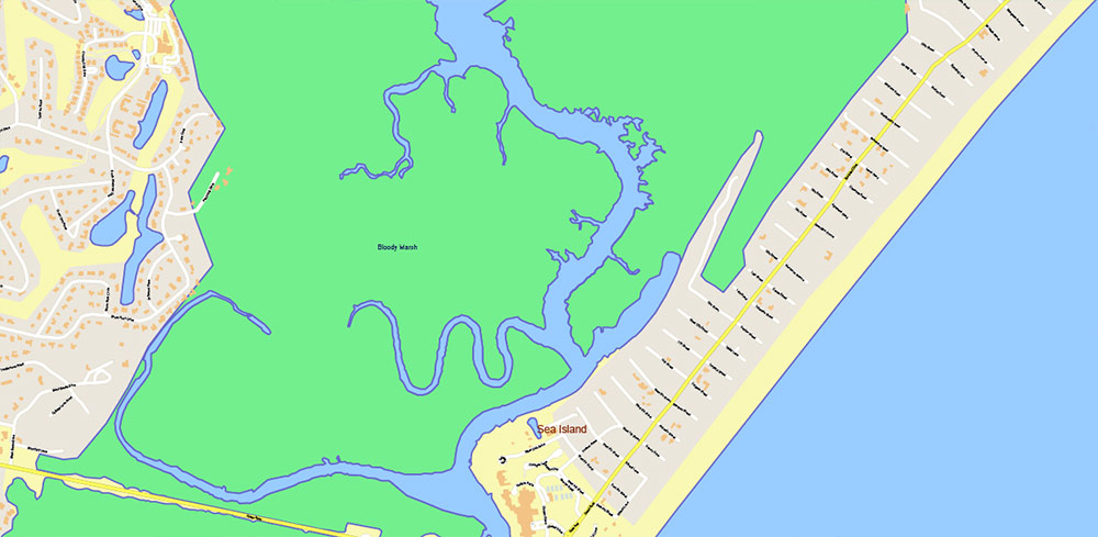 Georgia, South Carolina US Counties: Liberty, Long, McIntosh, and Glynn Map Vector Exact Extra High Detailed Street - Road Map editable Adobe Illustrator in layers