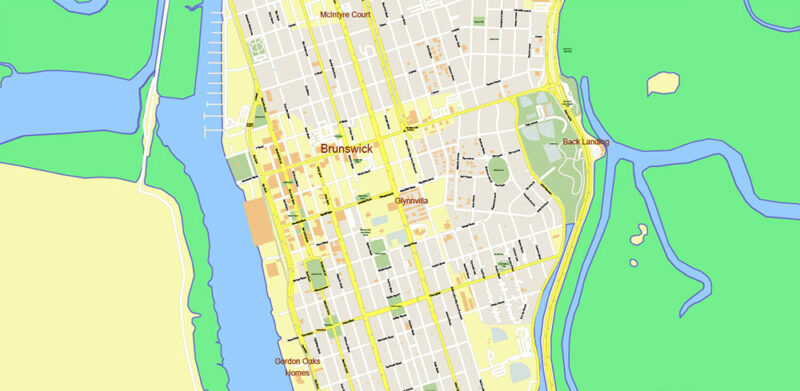 Georgia, South Carolina US Counties: Liberty, Long, McIntosh, and Glynn Map Vector Exact Extra High Detailed Street - Road Map editable Adobe Illustrator in layers