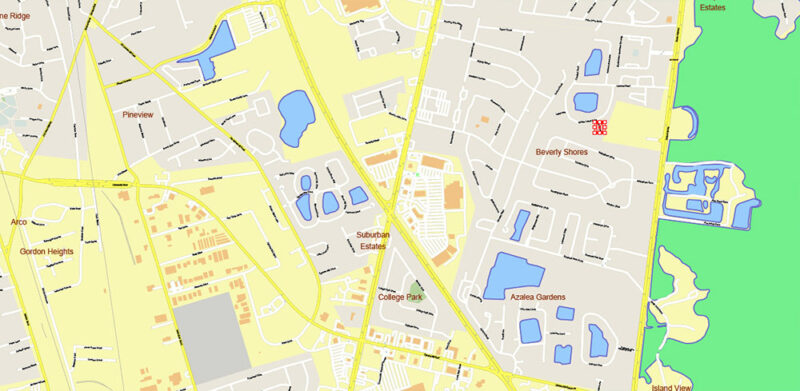 Georgia, South Carolina US Counties: Liberty, Long, McIntosh, and Glynn Map Vector Exact Extra High Detailed Street - Road Map editable Adobe Illustrator in layers