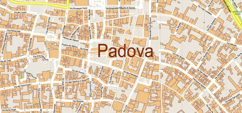 Padua / Padova Italy Vector Map High Detailed fully editable City Plan - Street Map DWG + DXF + Adobe PDF in layers in 1 archive