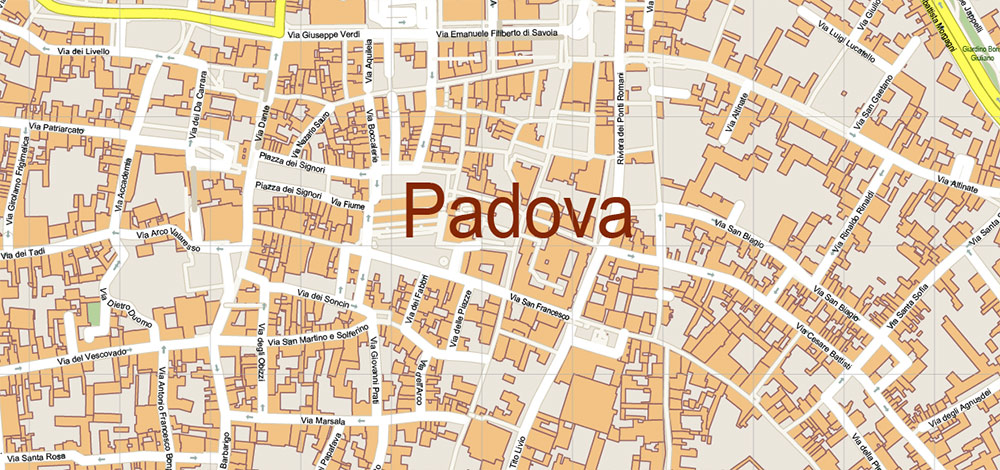 Padua / Padova Italy Vector Map High Detailed fully editable City Plan - Street Map DWG + DXF + Adobe PDF in layers in 1 archive