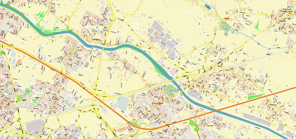 Padua / Padova Italy Vector Map High Detailed fully editable City Plan - Street Map DWG + DXF + Adobe PDF in layers in 1 archive