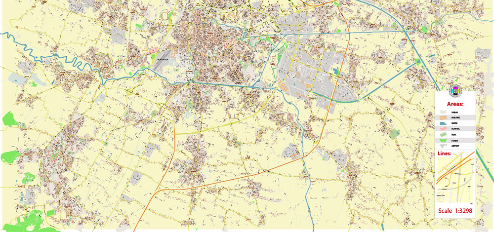 Padua / Padova Italy Vector Map High Detailed fully editable City Plan - Street Map DWG + DXF + Adobe PDF in layers in 1 archive