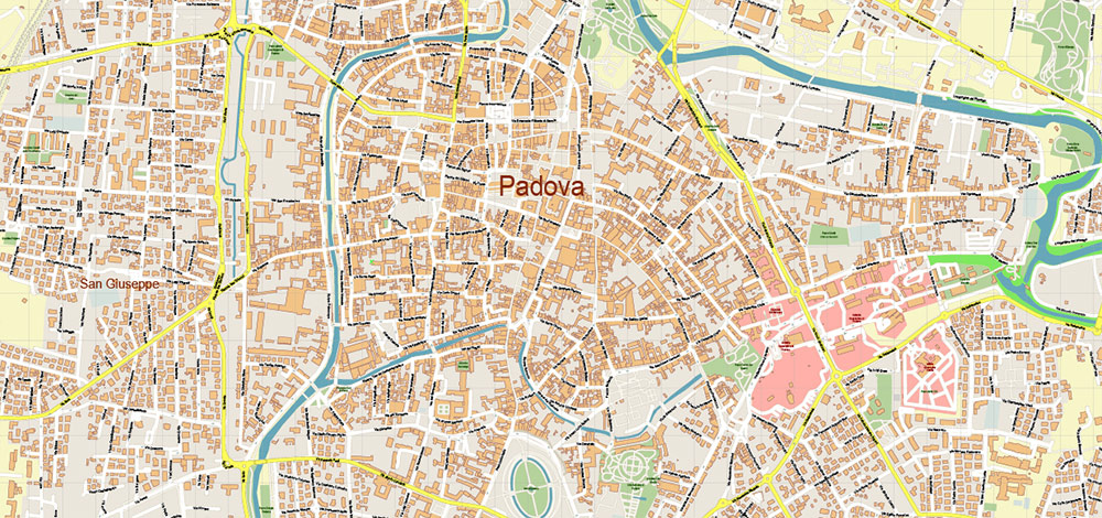 Padua / Padova Italy Vector Map High Detailed fully editable City Plan - Street Map DWG + DXF + Adobe PDF in layers in 1 archive
