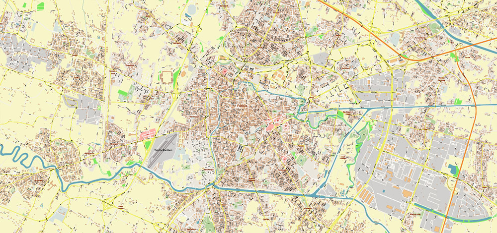 Padua / Padova Italy Vector Map High Detailed fully editable City Plan - Street Map DWG + DXF + Adobe PDF in layers in 1 archive