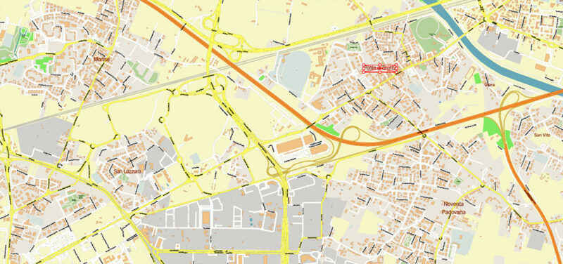 Padua / Padova Italy Vector Map High Detailed fully editable City Plan - Street Map DWG + DXF + Adobe PDF in layers in 1 archive
