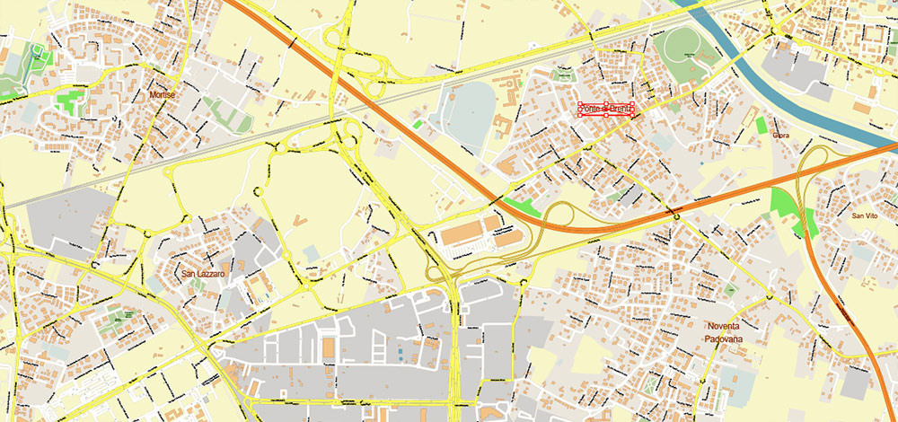 Padua / Padova Italy Vector Map High Detailed fully editable City Plan - Street Map DWG + DXF + Adobe PDF in layers in 1 archive