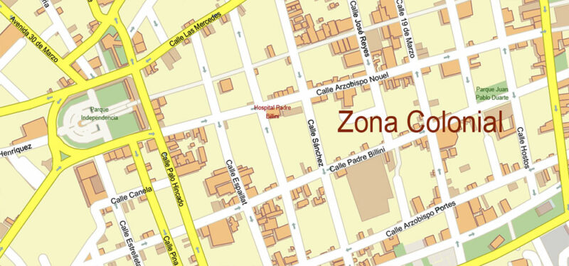 Santo Domingo Central Part Dominicana Vector Map Exact Extra High Detailed Street Map Adobe Illustrator in layers