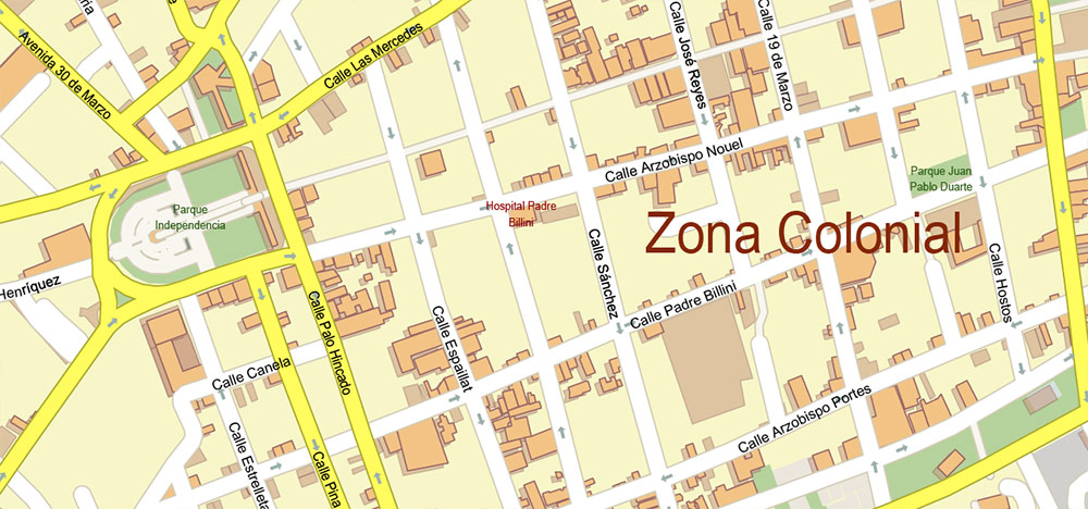 Santo Domingo Central Part Dominicana PDF Vector Map Exact Extra High Detailed Street Map Adobe PDF in layers
