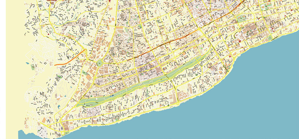Santo Domingo Central Part Dominicana PDF Vector Map Exact Extra High Detailed Street Map Adobe PDF in layers