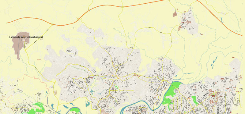Santo Domingo Central Part Dominicana Vector Map Exact Extra High Detailed Street Map Adobe Illustrator in layers