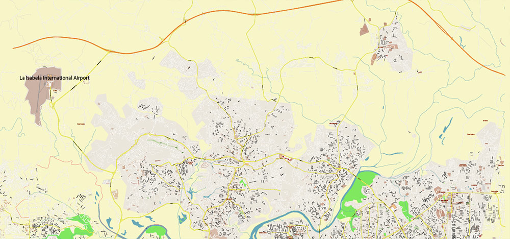 Santo Domingo Central Part Dominicana PDF Vector Map Exact Extra High Detailed Street Map Adobe PDF in layers