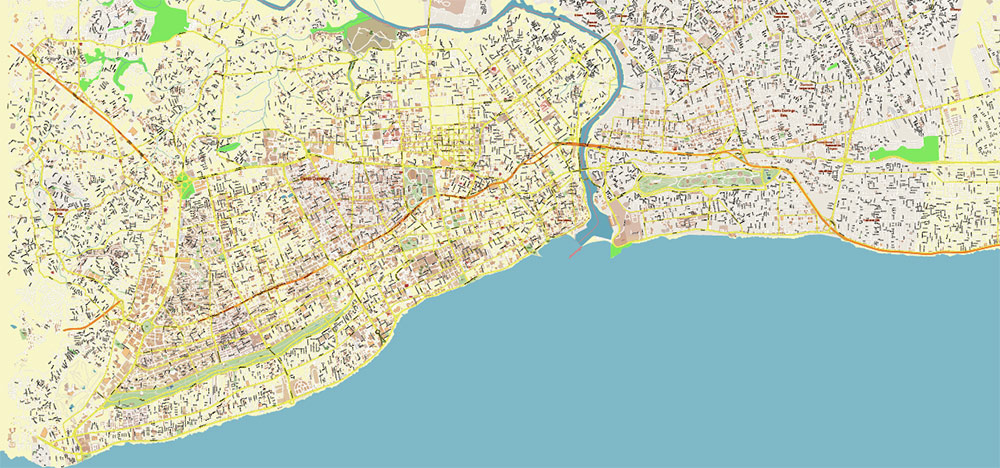 Santo Domingo Central Part Dominicana PDF Vector Map Exact Extra High Detailed Street Map Adobe PDF in layers