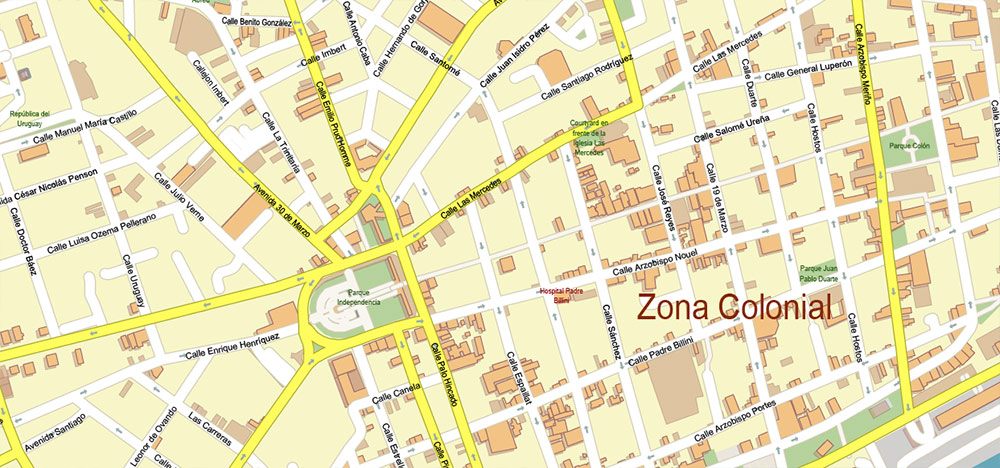 Santo Domingo Central Part Dominicana PDF Vector Map Exact Extra High Detailed Street Map Adobe PDF in layers