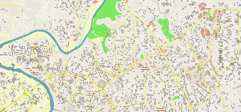 Santo Domingo Central Part Dominicana Vector Map Exact Extra High Detailed Street Map Adobe Illustrator in layers