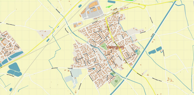 Baillargues Map Printable Vector France, exact detailed City Plan editable Layered Adobe Illustrator Street Map