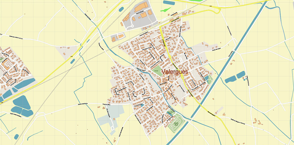 Baillargues Map Printable Vector France, exact detailed City Plan editable Layered Adobe Illustrator Street Map