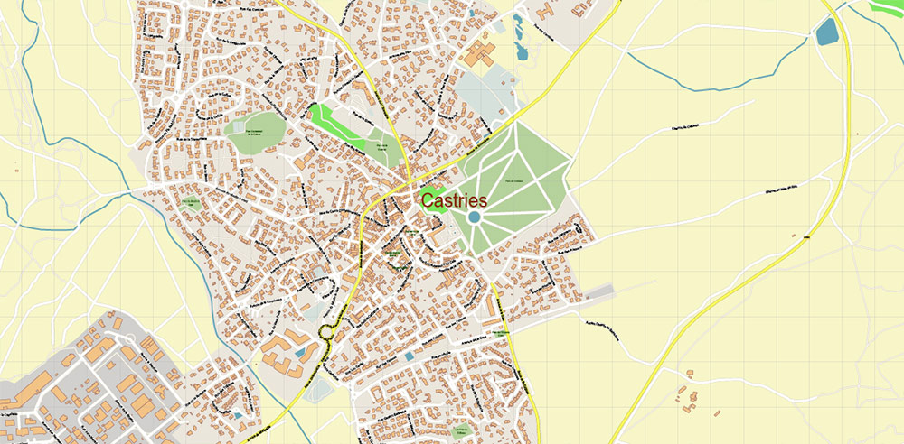 Baillargues Map Printable Vector France, exact detailed City Plan editable Layered Adobe Illustrator Street Map