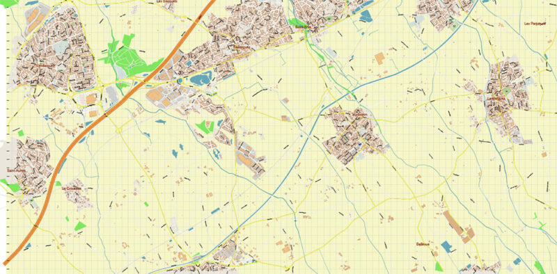 Baillargues Map Printable Vector France, exact detailed City Plan editable Layered Adobe Illustrator Street Map
