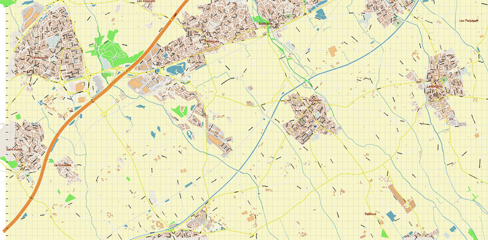 Baillargues Map Printable Vector France, exact detailed City Plan editable Layered Adobe Illustrator Street Map