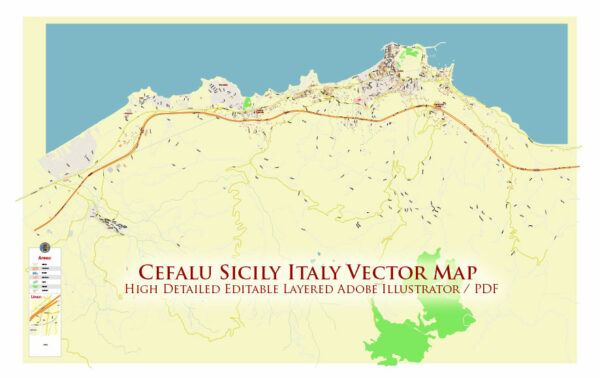 Cefalu Sicily Italy Vector Map High Detailed fully editable City Plan - Street Map Adobe Illustrator in layers