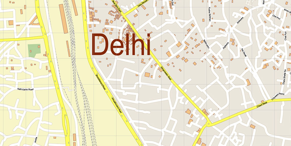 Delhi and New Delhi India Map Vector Exact City Plan High Detailed Street Map editable Adobe Illustrator in layers