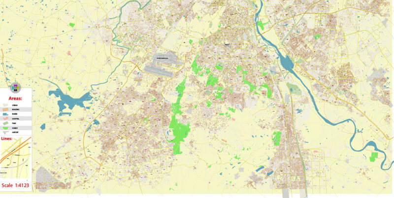 Delhi and New Delhi India Map Vector Exact City Plan High Detailed Street Map editable Adobe Illustrator in layers