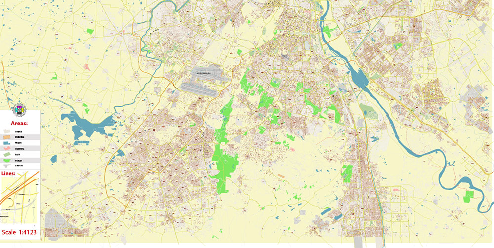 Delhi and New Delhi India Map Vector Exact City Plan High Detailed Street Map editable Adobe Illustrator in layers