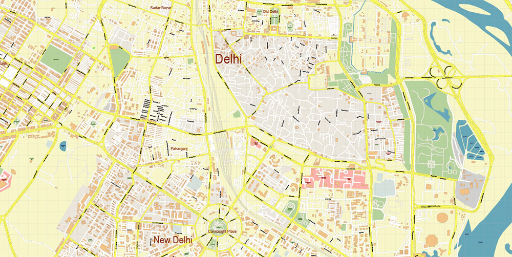 Delhi and New Delhi India Map Vector Exact City Plan High Detailed Street Map editable Adobe Illustrator in layers