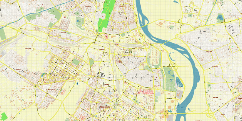 Delhi and New Delhi India Map Vector Exact City Plan High Detailed Street Map editable Adobe Illustrator in layers