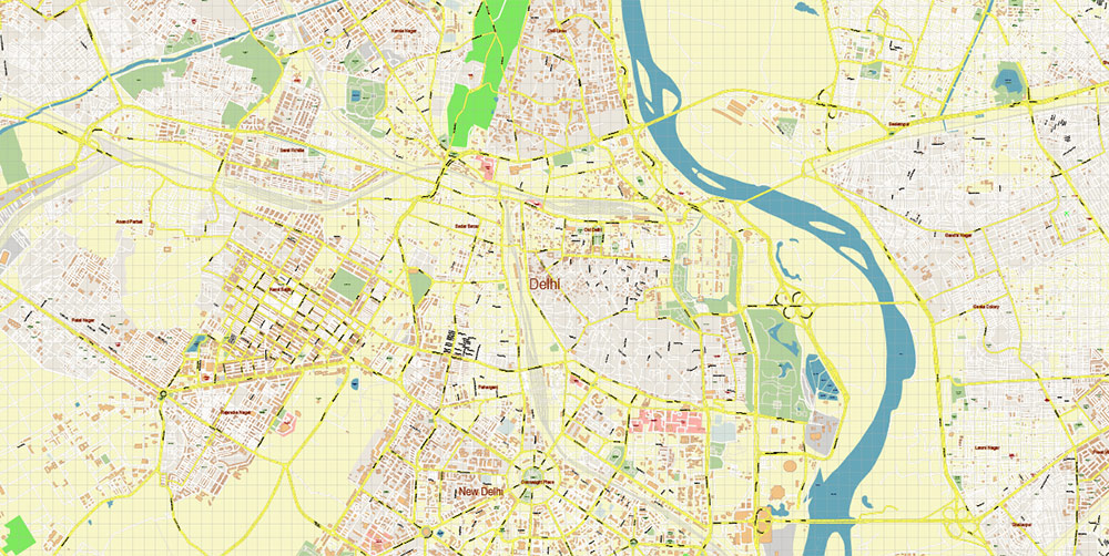 Delhi and New Delhi India Map Vector Exact City Plan High Detailed Street Map editable Adobe Illustrator in layers