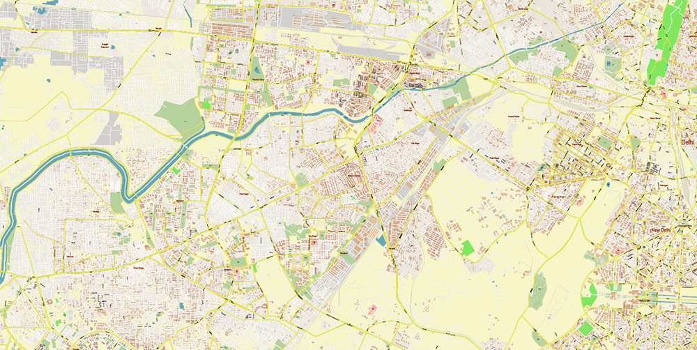 Delhi and New Delhi India Map Vector Exact City Plan High Detailed Street Map editable Adobe Illustrator in layers