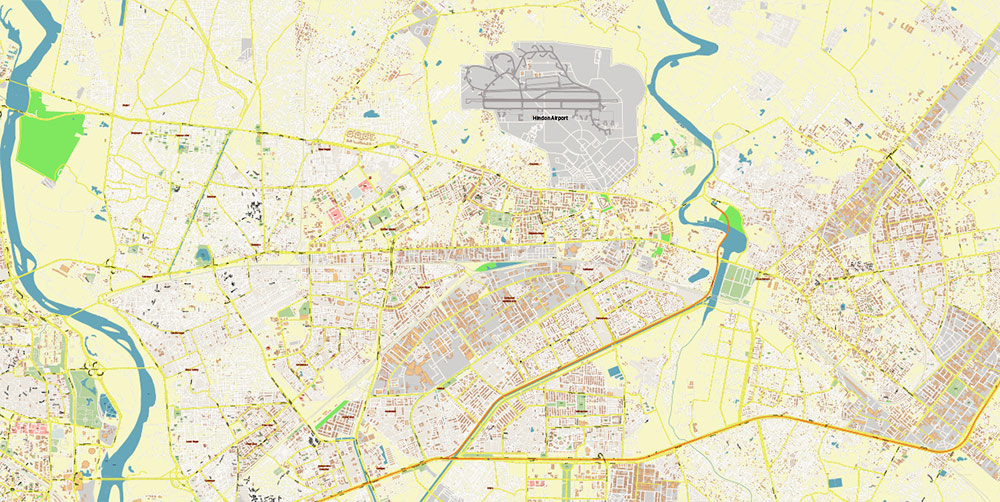 Delhi and New Delhi India Map Vector Exact City Plan High Detailed Street Map editable Adobe Illustrator in layers