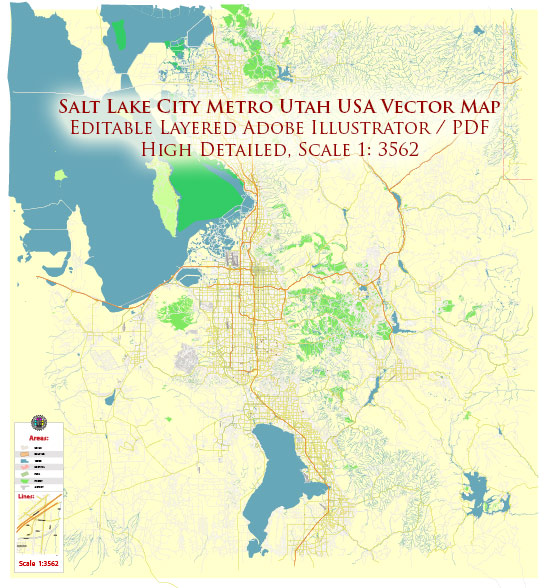 Salt Lake City, Ogden and Provo Utah US Map Vector Exact City Plan High Detailed Street Map editable Adobe Illustrator in layers
