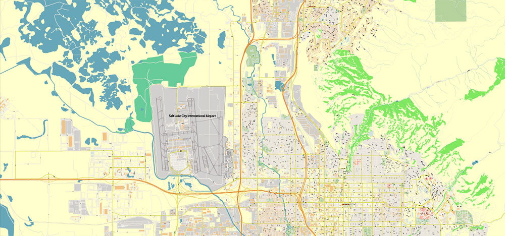 Salt Lake City, Ogden and Provo, Utah US PDF Map Vector Exact City Plan High Detailed Street Map editable Adobe PDF in layers