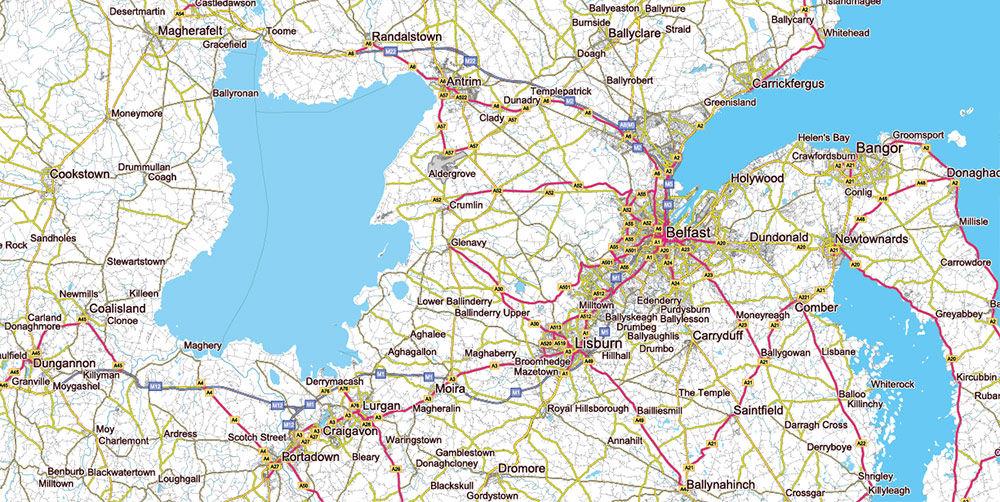 9 Ireland Full Roads PDF Vector Map, High Detailed Editable Layered Adobe PDF all roads, cities, towns ready for print size h1600 mm CMYK