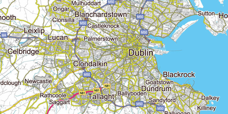 Ireland Full Roads Vector Map, High Detailed Editable Layered Adobe Illustrator all roads, cities, towns ready for print size h1600 mm CMYK