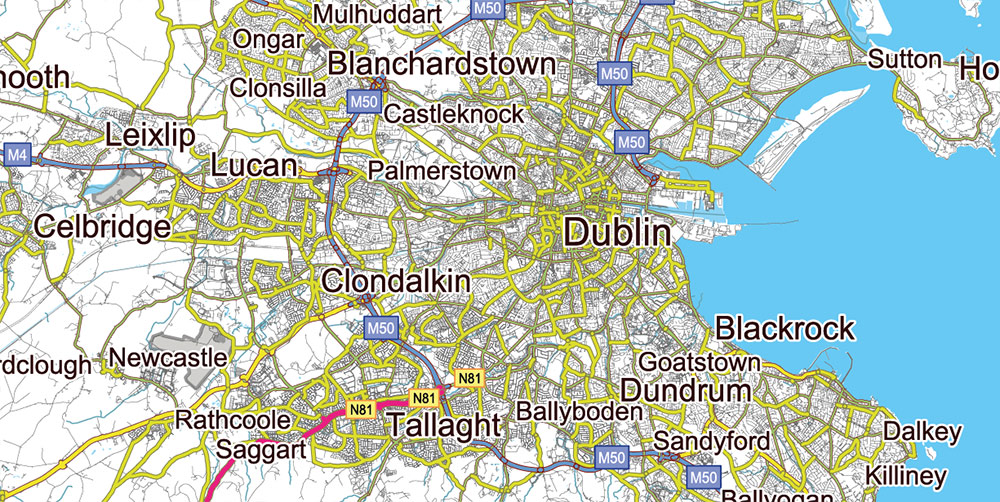 9 Ireland Full Roads PDF Vector Map, High Detailed Editable Layered Adobe PDF all roads, cities, towns ready for print size h1600 mm CMYK