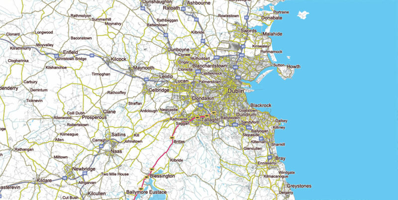 Ireland Full Roads Vector Map, High Detailed Editable Layered Adobe Illustrator all roads, cities, towns ready for print size h1600 mm CMYK