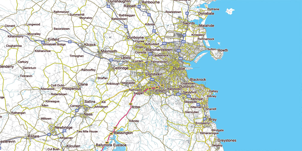 9 Ireland Full Roads PDF Vector Map, High Detailed Editable Layered Adobe PDF all roads, cities, towns ready for print size h1600 mm CMYK