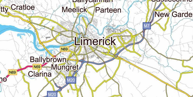 Ireland Full Roads Vector Map, High Detailed Editable Layered Adobe Illustrator all roads, cities, towns ready for print size h1600 mm CMYK