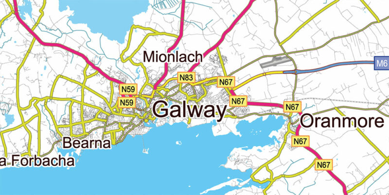 Ireland Full Roads Vector Map, High Detailed Editable Layered Adobe Illustrator all roads, cities, towns ready for print size h1600 mm CMYK