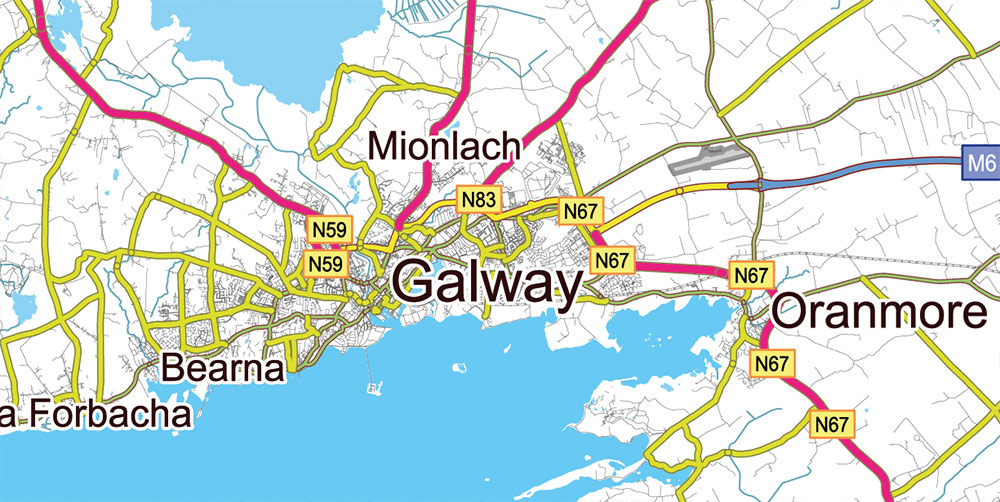 9 Ireland Full Roads PDF Vector Map, High Detailed Editable Layered Adobe PDF all roads, cities, towns ready for print size h1600 mm CMYK