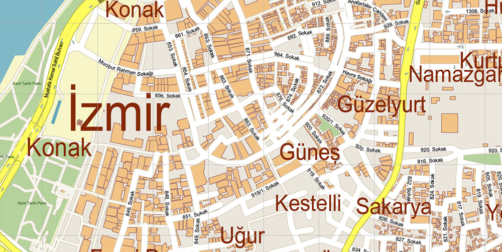 Izmir Turkey PDF Map Vector Exact City Plan High Detailed Street Map editable Adobe PDF in layers
