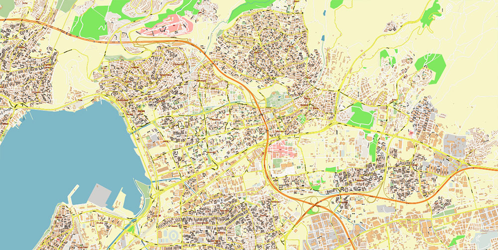 Izmir Turkey PDF Map Vector Exact City Plan High Detailed Street Map editable Adobe PDF in layers